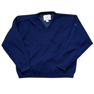 Atlantic‎ Rancher Wool Blend Lined Navy V-Neck Sweater XL